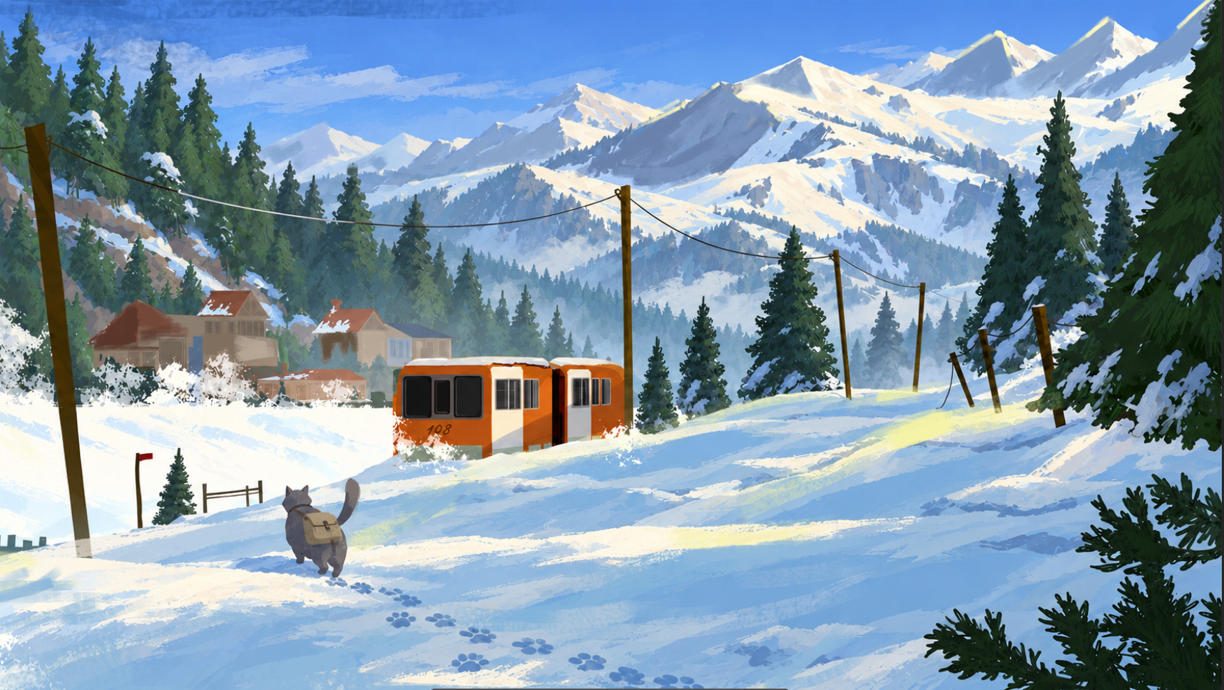 雪山旅途：小猫、列车与雪山